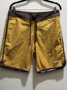 Hooey Men's Mustard Yellow and Brown Swim Board Shorts